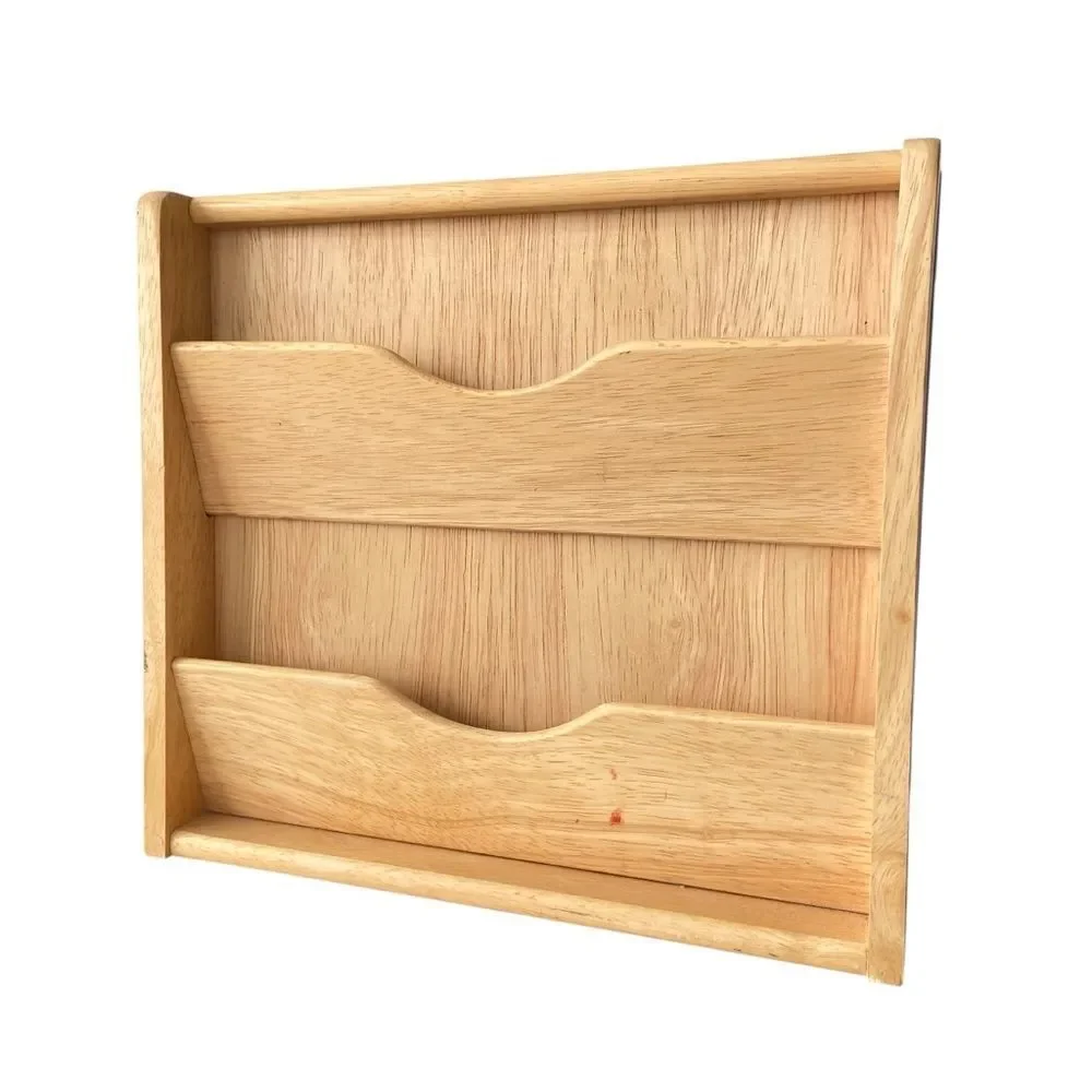 Wooden Wall-Mounted Magazine Rack with Multiple Hooks Made in Thailand